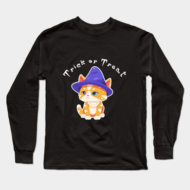 cute chibi witch cat for halloween Long Sleeve T-Shirt by Dmonte